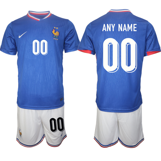 Men's France Custom Blue 2024-25 Home Soccer Jersey Suit